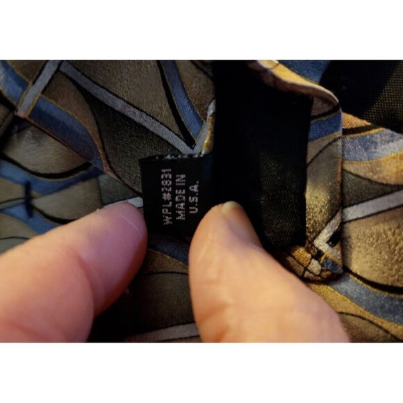 Mens Stanford Geometric Golden Tan Blue Neck Silk Tie 58” L x4” W Classic Power - Picture 10 of 11